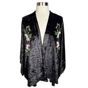 Gypsy Heart Embroidered Velour Kimono / Cardigan